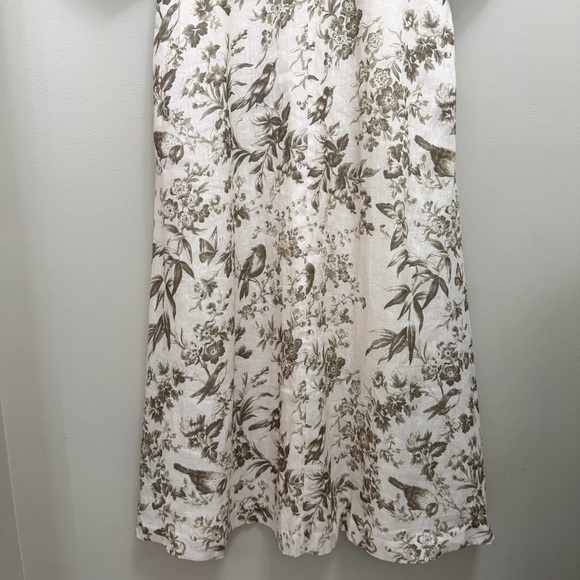 Zimmermann Linen Day Midi Dress Puff Sleeve Pockets Olive Green Toile Floral 6 - Picture 4 of 13